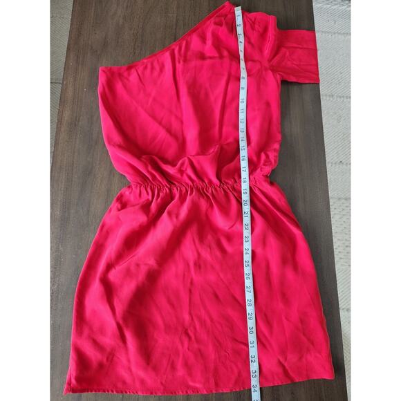 Mason Women's Size 2 One Shoulder Ruched Elastic Waist Silk Mini Dress Red - Picture 10 of 13